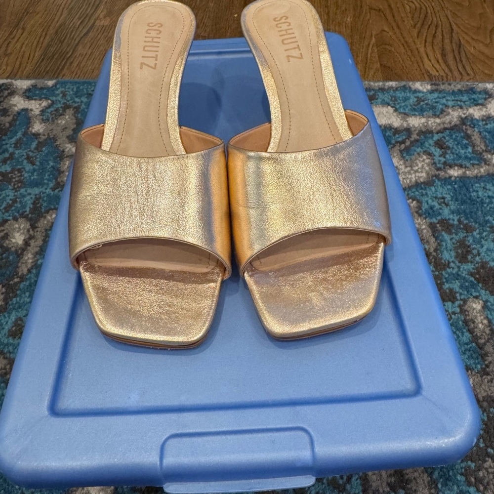 Schutz Gold Women's Slide Sandals - Picture 2 of 4